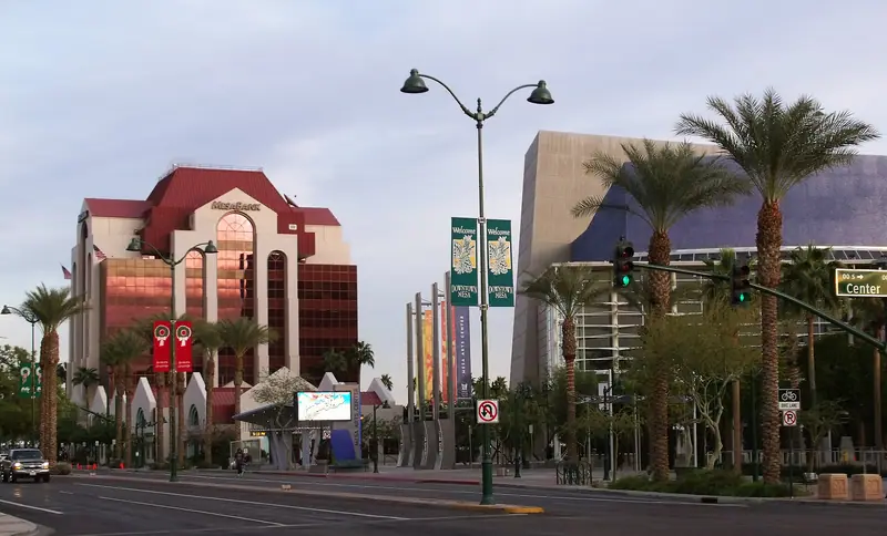 Downtown Mesa: Mesa Bank building and Mesa Arts Center, Mesa, Arizona
